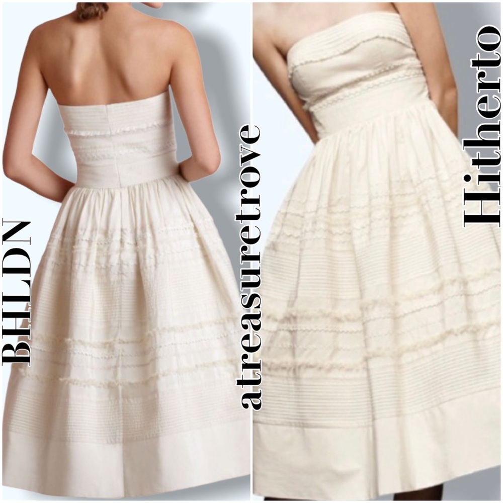 Hitherto BHLDN Fondant 4 Off White Silk Blend Bridal Sleeveless Tea Length Midi